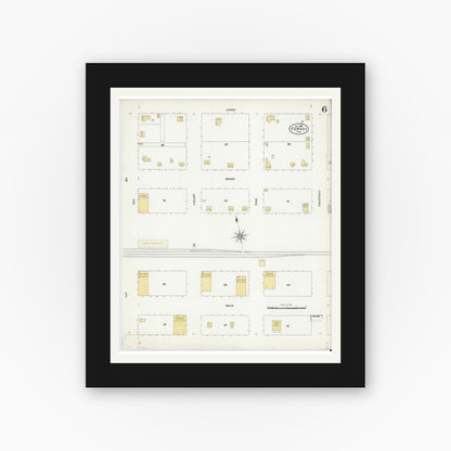 Old map wall art mockup — black gallery frame with white mat — Sanborn Fire Insurance Map from Forney, Kaufman County, Texas (1906), Sheet #0006