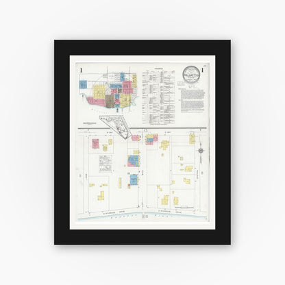 Old map wall art mockup — black gallery frame with white mat — Sanborn Fire Insurance Map from Palmetto, Manatee County, Florida (1930), Sheet #0001