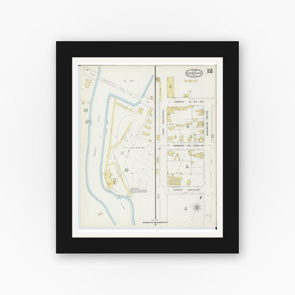 Old map wall art mockup — black gallery frame with white mat — Sanborn Fire Insurance Map from Cheboygan, Cheboygan County, Michigan (1895), Sheet #0012