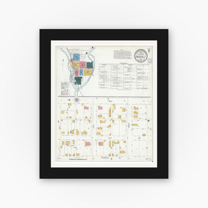 Old map wall art mockup — black gallery frame with white mat — Sanborn Fire Insurance Map from Brookville, Franklin County, Indiana (1906) - Complete Map Set