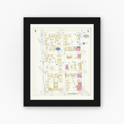 Old map wall art mockup — black gallery frame with white mat — Sanborn Fire Insurance Map from Palatka, Putnam County, Florida (1924), Sheet #0005