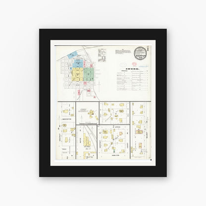 Old map wall art mockup — black gallery frame with white mat — Sanborn Fire Insurance Map from New Hampton, Chickasaw County, Iowa (1897) â€” Complete Set