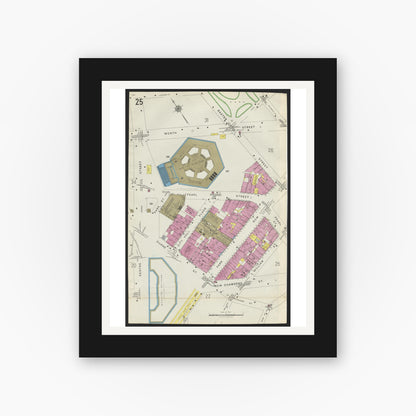 Old map wall art mockup — black gallery frame with white mat — Sanborn Fire Insurance Map from New York, Bronx, Manhattan, New York (1923), Sheet #0025