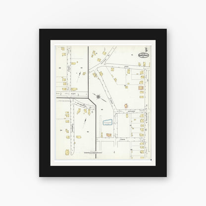 Old map wall art mockup — black gallery frame with white mat — Sanborn Fire Insurance Map from Montgomery, Lycoming County, Pennsylvania (1920), Sheet #0005