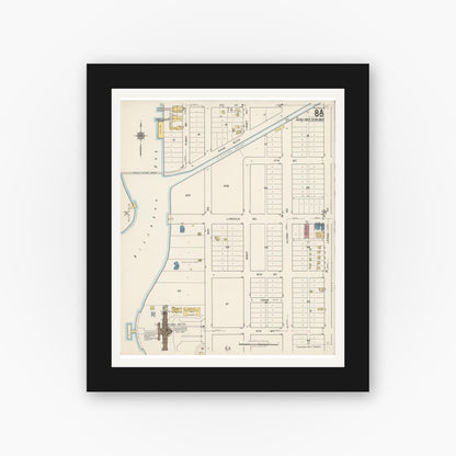 Old map wall art mockup — black gallery frame with white mat — Sanborn Fire Insurance Map from Miami Beach, Dade County, Florida (1921), Sheet #0008