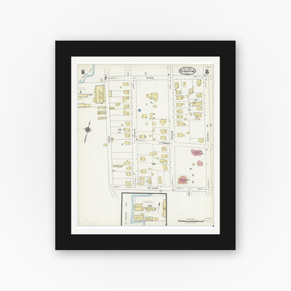 Old map wall art mockup — black gallery frame with white mat — Sanborn Fire Insurance Map from Saint Augustine, Saint John's County, Florida (1924), Sheet #0008
