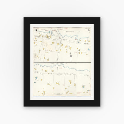 Old map wall art mockup — black gallery frame with white mat — Sanborn Fire Insurance Map from Cohasset, Norfolk County, Massachusetts (1940), Sheet #0009