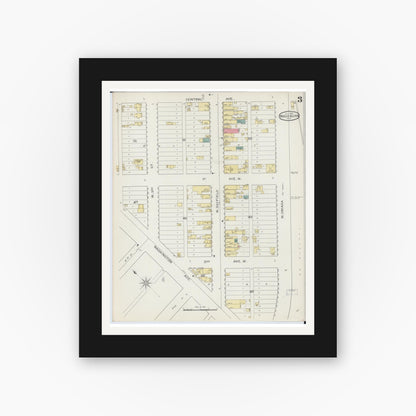 Old map wall art mockup — black gallery frame with white mat — Sanborn Fire Insurance Map from Washburn, Bayfield County, Wisconsin (1893), Sheet #0003