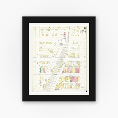 Old map wall art mockup — black gallery frame with white mat — Sanborn Fire Insurance Map from Cherokee, Cherokee County, Iowa (1893), Sheet #0003