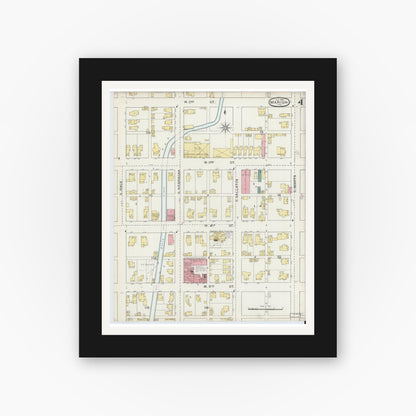 Old map wall art mockup — black gallery frame with white mat — Sanborn Fire Insurance Map from Marion, Grant County, Indiana (1893), Sheet #0004