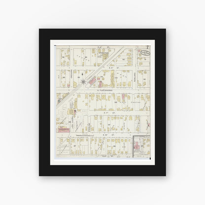 Old map wall art mockup — black gallery frame with white mat — Sanborn Fire Insurance Map from Canton, Stark County, Ohio (1887), Sheet #0007