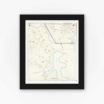 Old map wall art mockup — black gallery frame with white mat — Sanborn Fire Insurance Map from Cohasset, Norfolk County, Massachusetts (1940), Sheet #0008