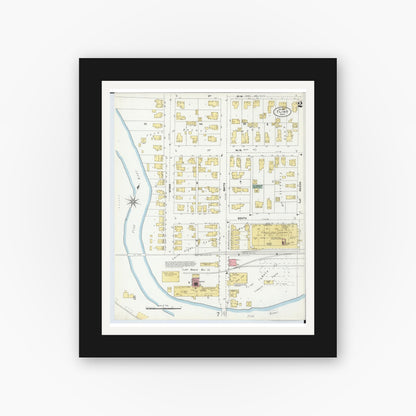 Old map wall art mockup — black gallery frame with white mat — Sanborn Fire Insurance Map from Flint, Genesee County, Michigan (1902), Sheet #0002