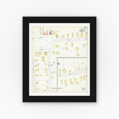 Old map wall art mockup — black gallery frame with white mat — Sanborn Fire Insurance Map from Grafton, Worcester County, Massachusetts (1904), Sheet #0003