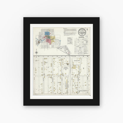 Old map wall art mockup — black gallery frame with white mat — Sanborn Fire Insurance Map from Fort Lauderdale, Broward County, Florida (1918) - Complete Map Set