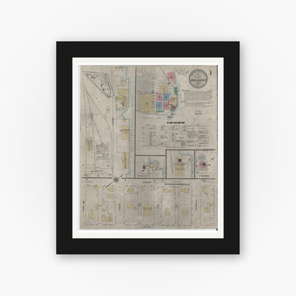 Old map wall art mockup — black gallery frame with white mat — Sanborn Fire Insurance Map from Apalachicola, Franklin County, Florida (1913), Sheet #0001