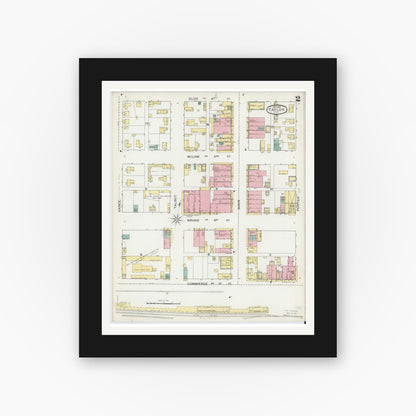 Old map wall art mockup — black gallery frame with white mat — Sanborn Fire Insurance Map from Taylor, Williamson County, Texas (1893), Sheet #0002