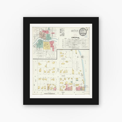 Old map wall art mockup — black gallery frame with white mat — Sanborn Fire Insurance Map from Fort Atkinson, Jefferson County, Wisconsin (1898), Sheet #0001