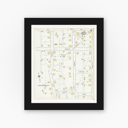 Old map wall art mockup — black gallery frame with white mat — Sanborn Fire Insurance Map from West, McLennan County, Texas (1921), Sheet #0008
