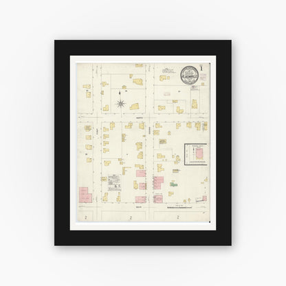 Old map wall art mockup — black gallery frame with white mat — Sanborn Fire Insurance Map from Albemarle, Stanley County, North Carolina (1908), Sheet #0001