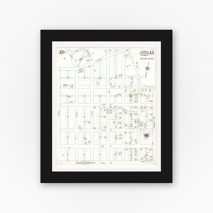 Old map wall art mockup — black gallery frame with white mat — Sanborn Fire Insurance Map from Taylor, Williamson County, Texas (1923), Sheet #0013