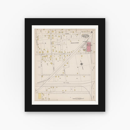 Old map wall art mockup — black gallery frame with white mat — Sanborn Fire Insurance Map from Eagle Lake, Colorado County, Texas (1922), Sheet #0006