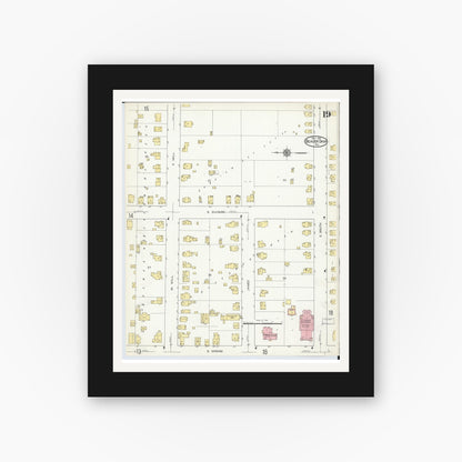 Old map wall art mockup — black gallery frame with white mat — Sanborn Fire Insurance Map from Beaver Dam, Dodge County, Wisconsin (1914), Sheet #0019