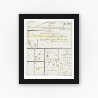 Old map wall art mockup — black gallery frame with white mat — Sanborn Fire Insurance Map from Elk Rapids, Antrim County, Michigan (1895), Sheet #0005