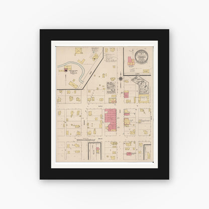 Old map wall art mockup — black gallery frame with white mat — Sanborn Fire Insurance Map from Camden, Hillsdale County, Michigan (1922), Sheet #0001