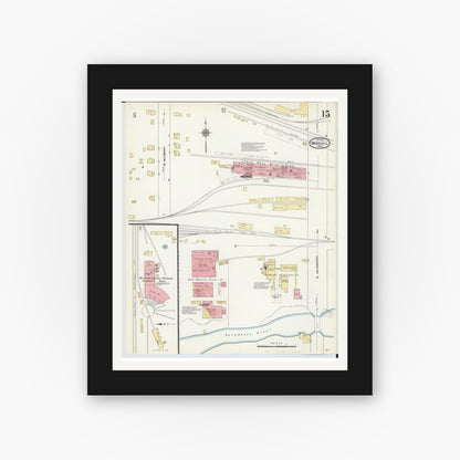 Old map wall art mockup — black gallery frame with white mat — Sanborn Fire Insurance Map from Marshall, Calhoun County, Michigan (1911), Sheet #0015