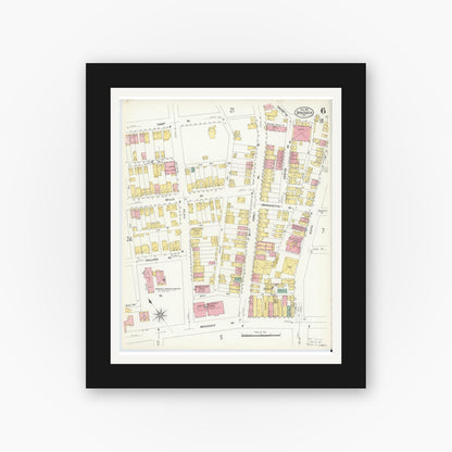 Old map wall art mockup — black gallery frame with white mat — Sanborn Fire Insurance Map from Braddock, Allegheny County, Pennsylvania (1908), Sheet #0006