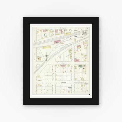 Old map wall art mockup — black gallery frame with white mat — Sanborn Fire Insurance Map from Pacific, Franklin County, Missouri (1909), Sheet #0003