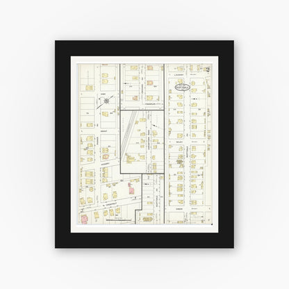 Old map wall art mockup — black gallery frame with white mat — Sanborn Fire Insurance Map from Scottdale, Westmoreland County, Pennsylvania (1914), Sheet #0002