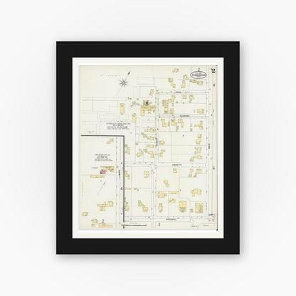 Old map wall art mockup — black gallery frame with white mat — Sanborn Fire Insurance Map from Foxboro, Norfolk County, Massachusetts (1898), Sheet #0002