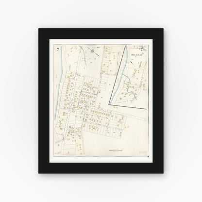 Old map wall art mockup — black gallery frame with white mat — Sanborn Fire Insurance Map from Angola, Erie County, New York (1944), Sheet #0007