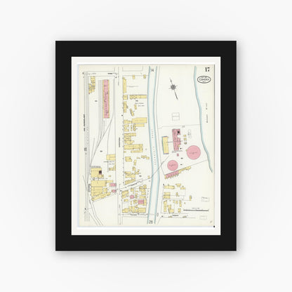 Old map wall art mockup — black gallery frame with white mat — Sanborn Fire Insurance Map from Cohoes, Albany County, New York (1910), Sheet #0017