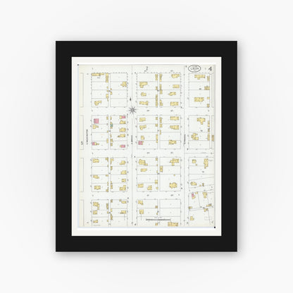 Old map wall art mockup — black gallery frame with white mat — Sanborn Fire Insurance Map from Lacon, Marshall County, Illinois (1899), Sheet #0004