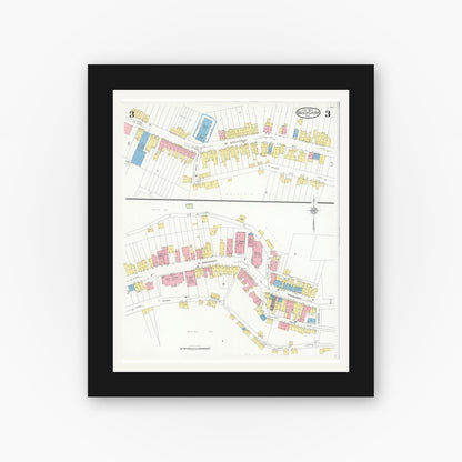 Old map wall art mockup — black gallery frame with white mat — Sanborn Fire Insurance Map from Mauch Chunk, Carbon County, Pennsylvania (1930), Sheet #0003
