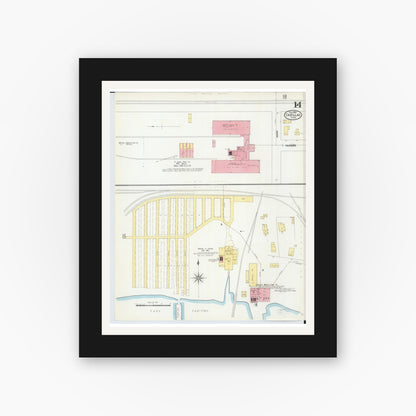 Old map wall art mockup — black gallery frame with white mat — Sanborn Fire Insurance Map from Cadillac, Wexford County, Michigan (1906), Sheet #0014