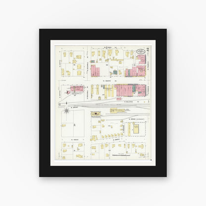 Old map wall art mockup — black gallery frame with white mat — Sanborn Fire Insurance Map from Terrell, Kaufman County, Texas (1909), Sheet #0002