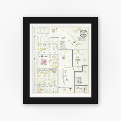 Old map wall art mockup — black gallery frame with white mat — Sanborn Fire Insurance Map from Nashwauk, Itasca County, Minnesota (1909), Sheet #0001