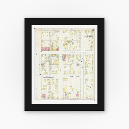 Old map wall art mockup — black gallery frame with white mat — Sanborn Fire Insurance Map from Metropolis, Massac County, Illinois (1897), Sheet #0005