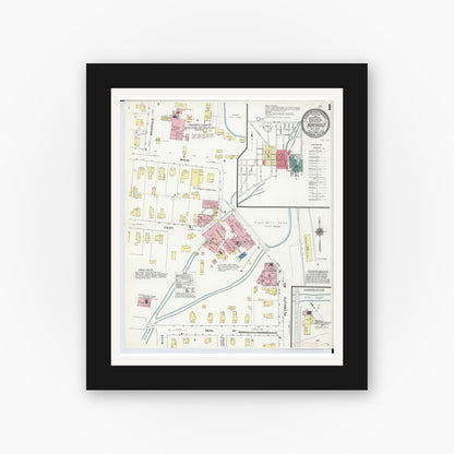 Old map wall art mockup — black gallery frame with white mat — Sanborn Fire Insurance Map from Northville, Wayne County, Michigan (1909), Sheet #0001