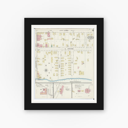 Old map wall art mockup — black gallery frame with white mat — Sanborn Fire Insurance Map from Owosso, Shiawassee County, Michigan (1890), Sheet #0004