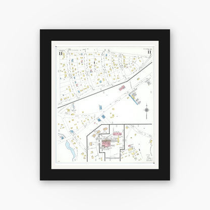 Old map wall art mockup — black gallery frame with white mat — Sanborn Fire Insurance Map from Willoughby, Lake County, Ohio (1952), Sheet #0011