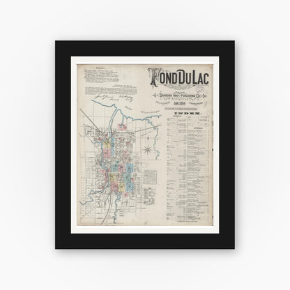 Old map wall art mockup — black gallery frame with white mat — Sanborn Fire Insurance Map from Fond du Lac, Fond du Lac County, Wisconsin (1884), Sheet #0001