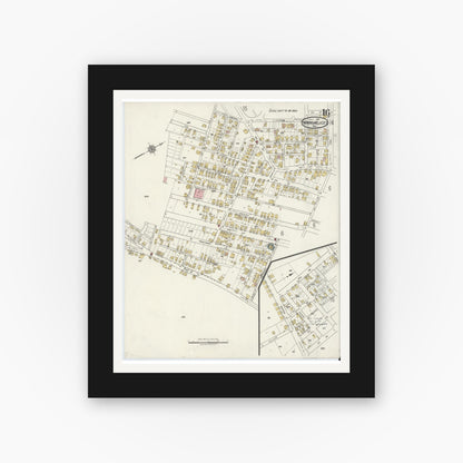 Old map wall art mockup — black gallery frame with white mat — Sanborn Fire Insurance Map from Monongahela City, Washington County, Pennsylvania (1918), Sheet #0016