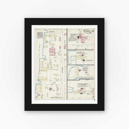 Old map wall art mockup — black gallery frame with white mat — Sanborn Fire Insurance Map from Wilmington, New Hanover County, North Carolina (1884), Sheet #0006