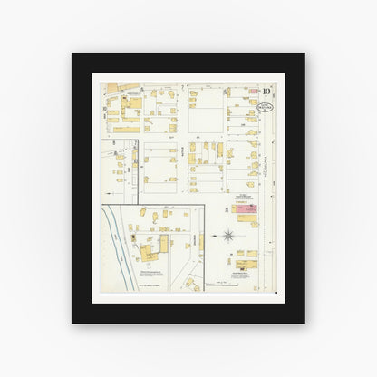 Old map wall art mockup — black gallery frame with white mat — Sanborn Fire Insurance Map from Indiana, Indiana County, Pennsylvania (1903), Sheet #0010
