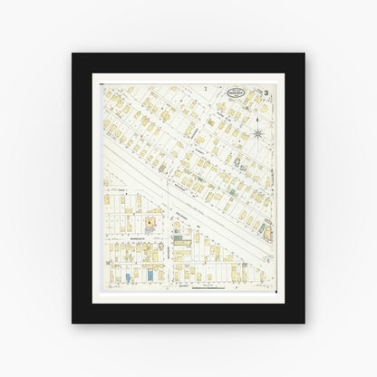 Old map wall art mockup — black gallery frame with white mat — Sanborn Fire Insurance Map from Hancock, Houghton County, Michigan (1907), Sheet #0003